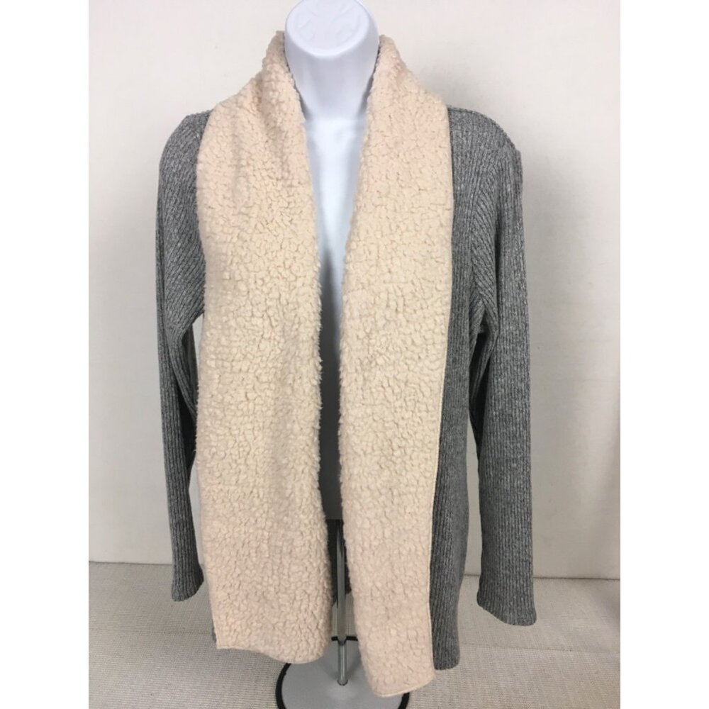 Maurices Cardigan Sweater Open Front Women Size 1 Gray Off White Long Sleeves